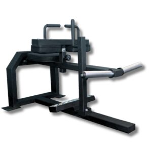 Black plate-loaded kneeling hip thrust machine gym equipment