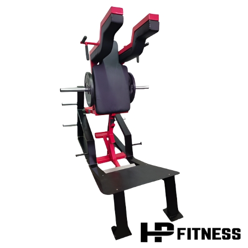 HP Fitness hip thrust machine with weight plate storage