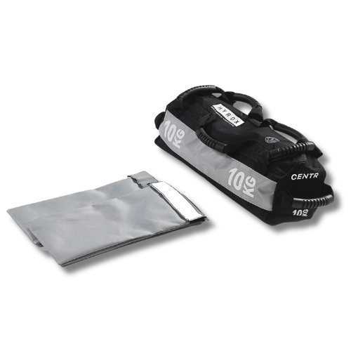 CENTR 10kg black workout sandbag with grey filler bag