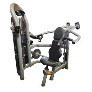 Commercial chest press gym machine with grey and black padding