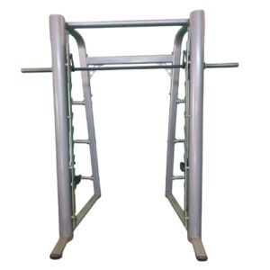 Silver and green Smith machine for gym strength training