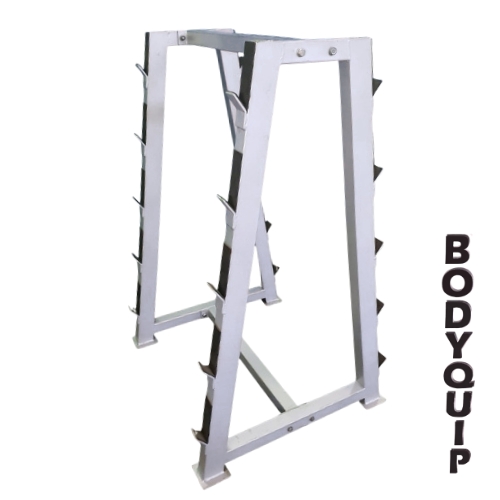 BodyQuip silver steel barbell storage rack for gym