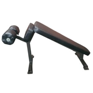 Black padded decline ab crunch bench on white background