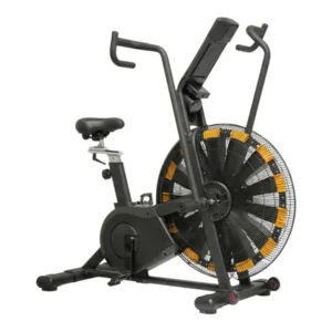 Black and gold air resistance exercise bike on white background