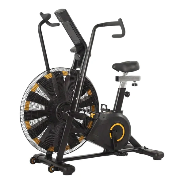Black and gold air resistance fan exercise bike