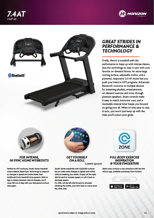 Horizon Fitness 7.4AT treadmill with Bluetooth technology
