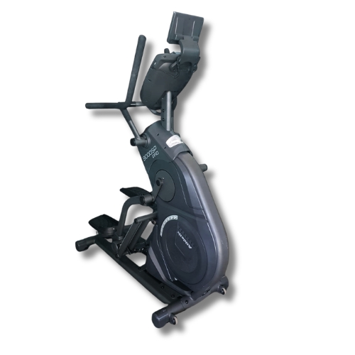 Black commercial elliptical cross trainer machine on white background
