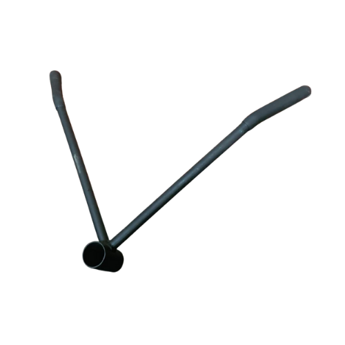 Black metal two-handled lifting tool with cylindrical grip