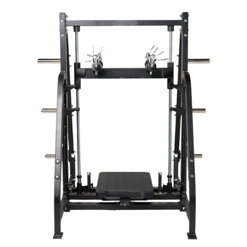 Heavy-duty black Smith machine with weight plate storage
