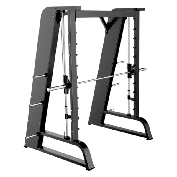 Black commercial Smith machine with barbell for gym training
