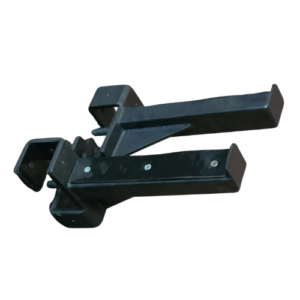Pair of black steel post support brackets with mounting base