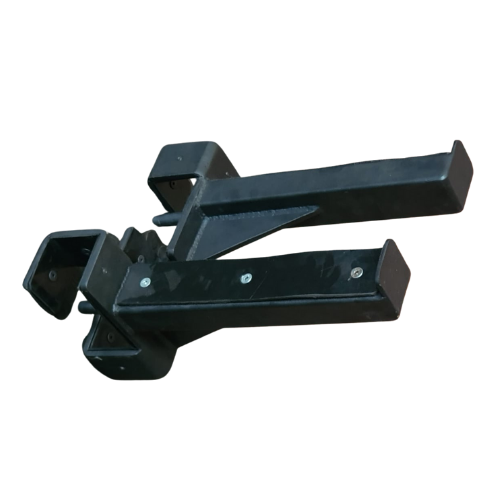 Pair of black steel post support brackets with mounting base