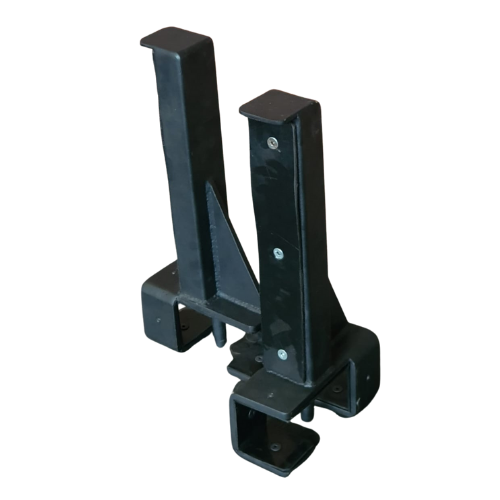 Pair of black steel post support brackets with mounting base
