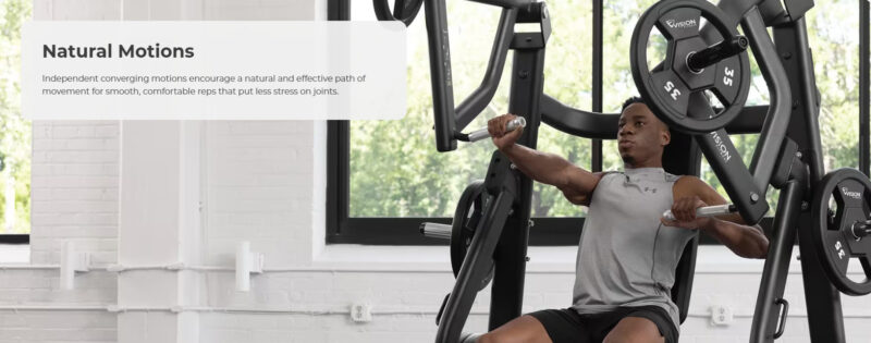 vision | keystone series vertical chest press vst700pl13 Man performing chest press on Vision Fitness machine