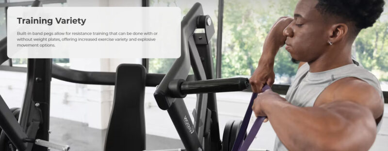 vision | keystone series vertical chest press vst700pl13 Man using resistance band on gym machine for training