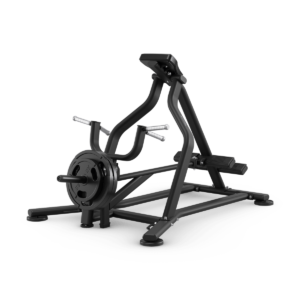 Black plate-loaded rowing machine gym equipment on white background