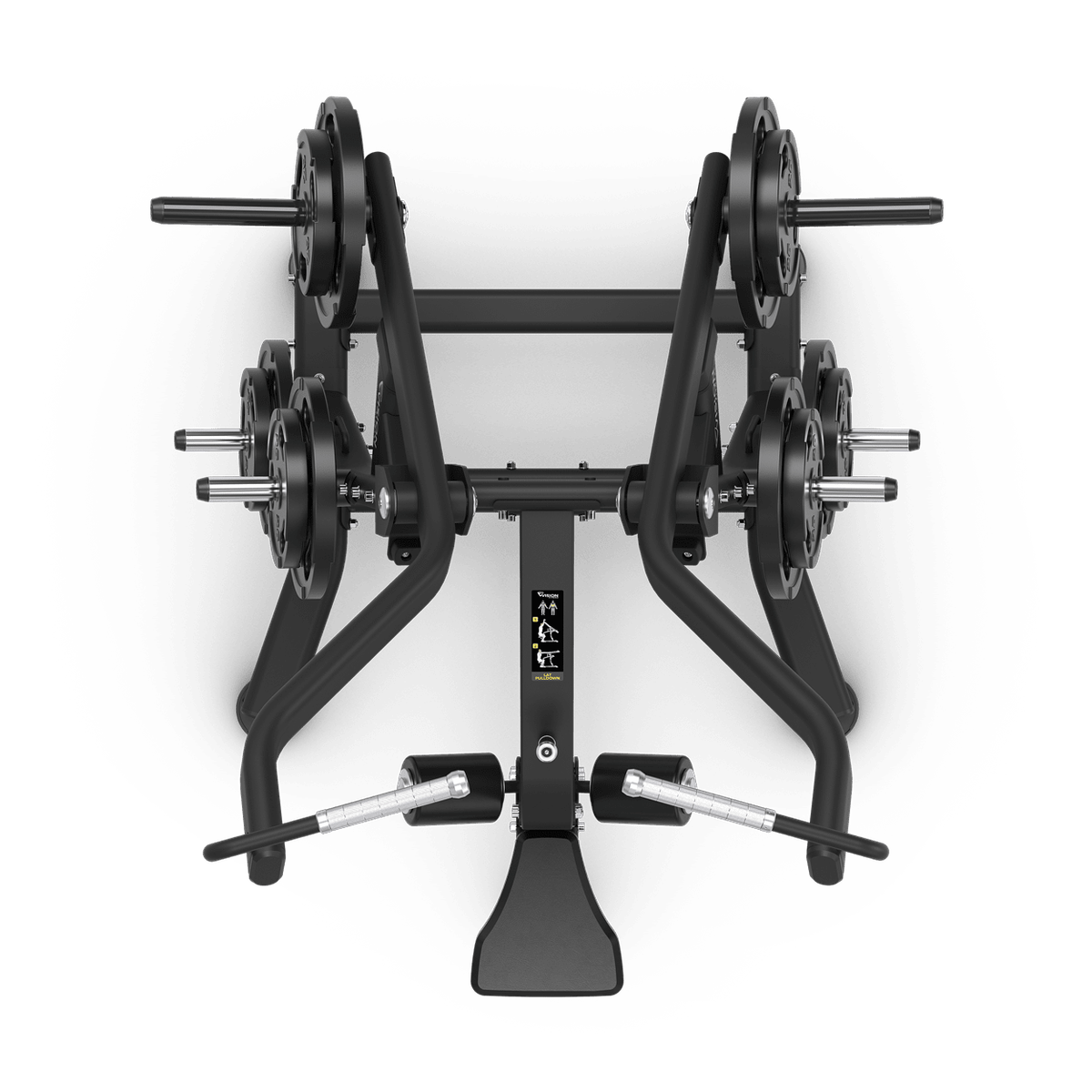 Black lat pulldown weight machine viewed from above