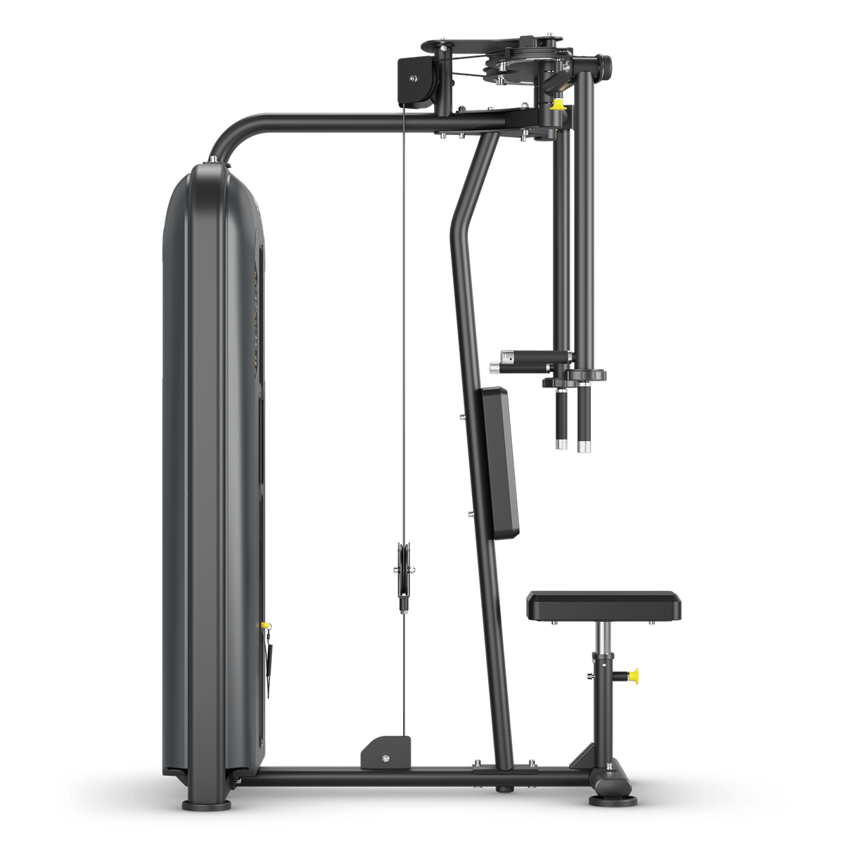 Commercial lat pulldown cable gym machine in dark grey