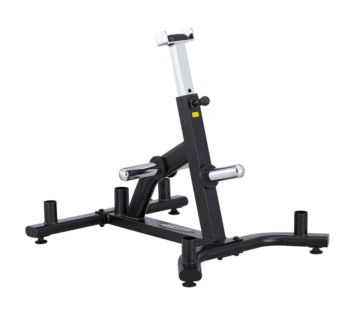 Black and chrome weight plate storage rack for gym