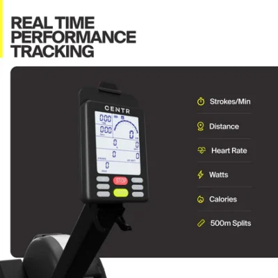 CENTR rowing machine digital performance tracking monitor display