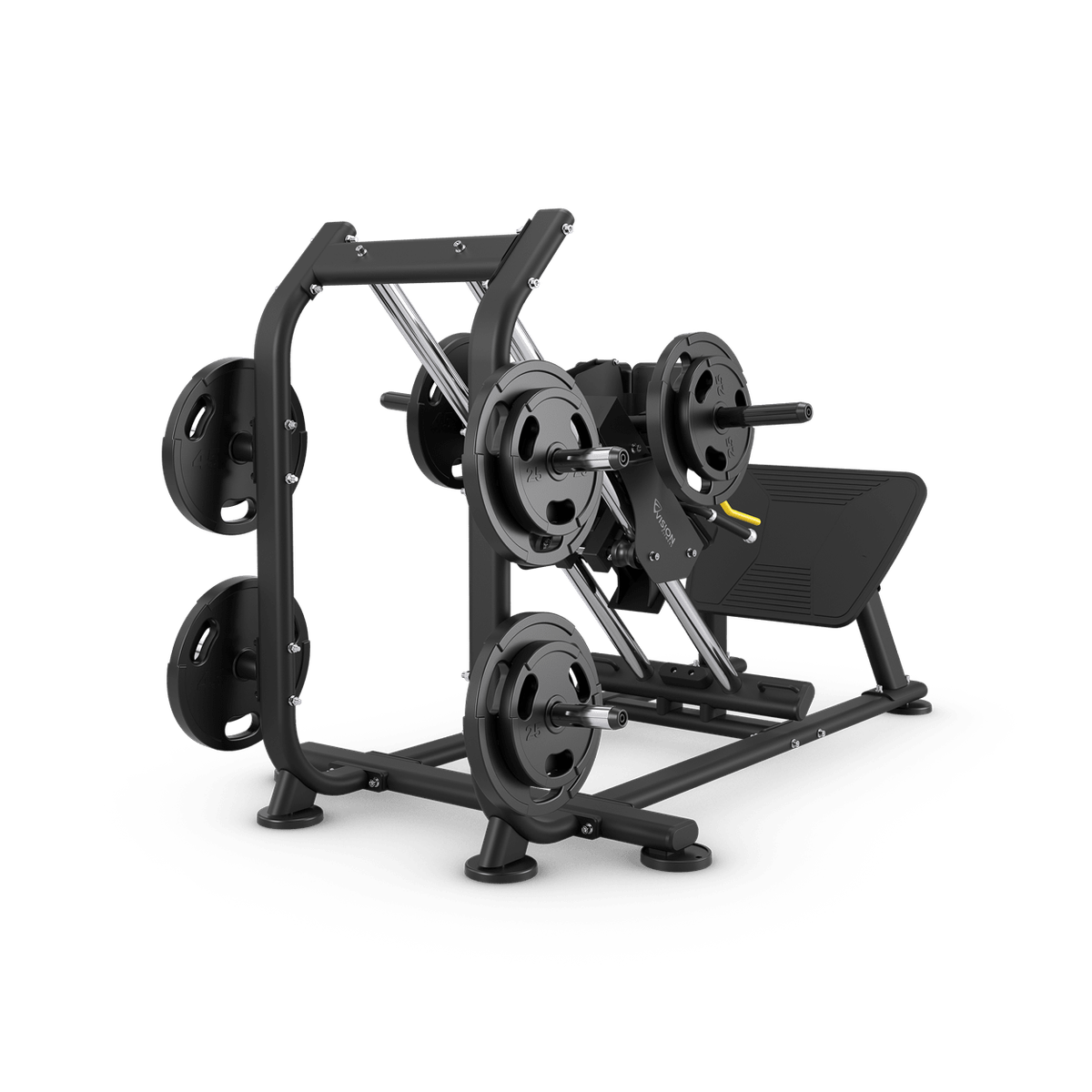 Black commercial plate-loaded leg press gym machine