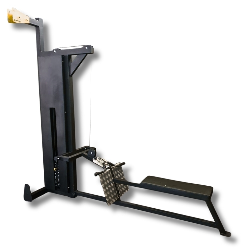 Black cable rowing machine fitness equipment on white background