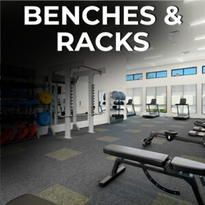 Gym benches and racks in a modern fitness centre