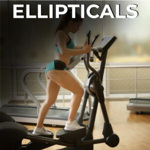 Woman exercising on elliptical machine in gym