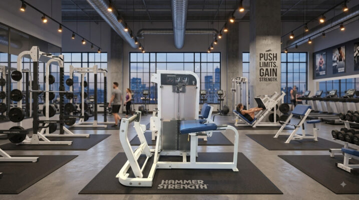 Modern Hammer Strength gym with weights and exercise machines