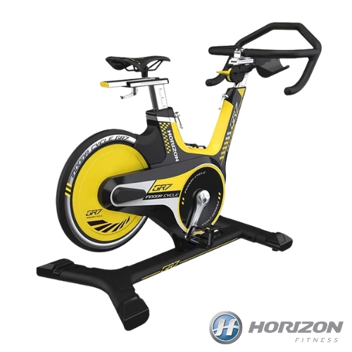 Horizon Fitness GR7 indoor cycling spin bike yellow black