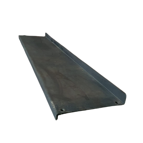 Dark grey metal channel tray with folded edges