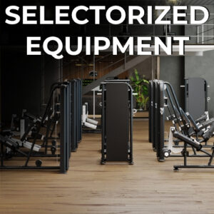 Modern gym with selectorized strength training equipment