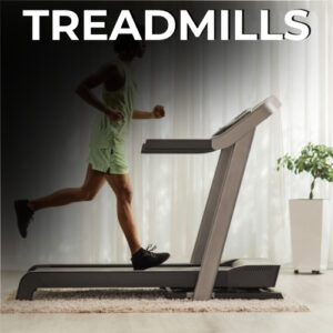Person running on a treadmill indoors at home