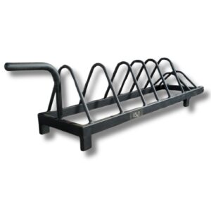 Black steel bumper plate storage rack with carry handle