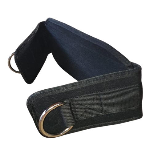 Black padded ankle strap with metal D-ring attachment