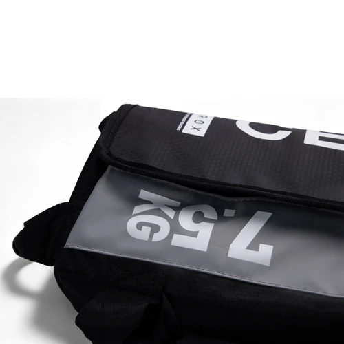 Black 7.5kg fitness sandbag with clear label window