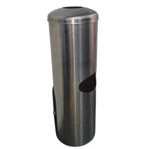 Tall stainless steel cylindrical bin with side opening