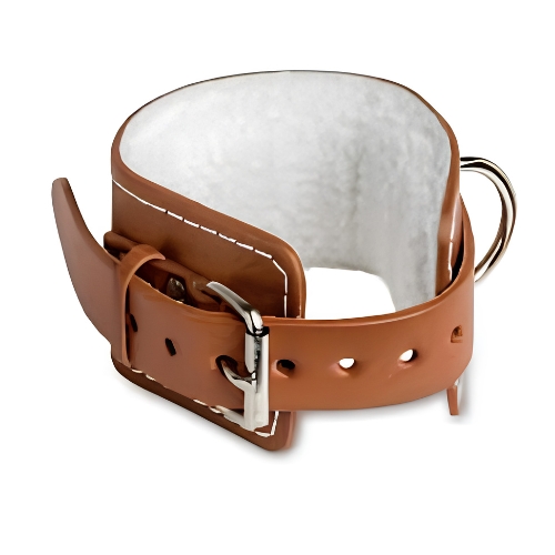 Brown leather dog collar with white fleece lining