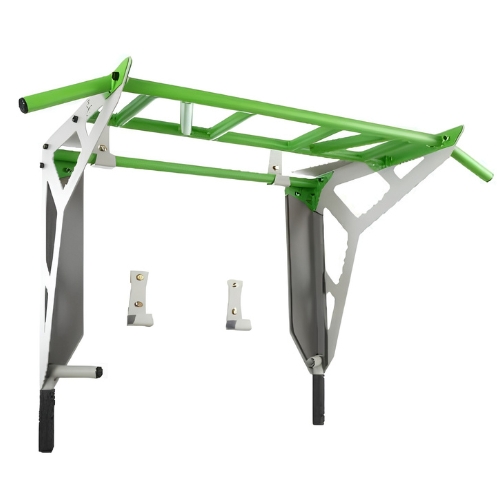 Green and white wall-mounted pull-up bar fitness equipment