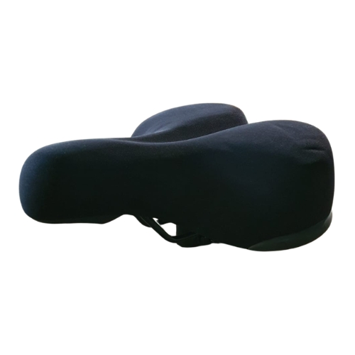 Black ergonomic bicycle saddle with wide cushioned design