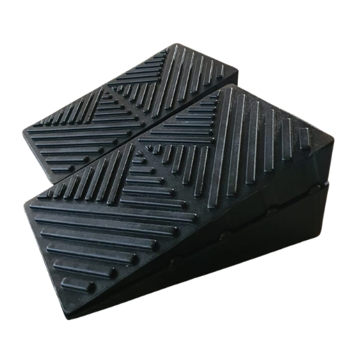 Pair of black rubber wedge ramps with textured surface